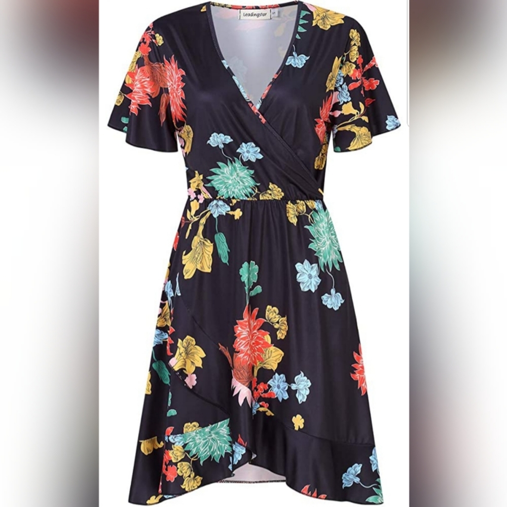 🌞Short Sleeve Ruffles Casual Dress - Picture 3 of 5